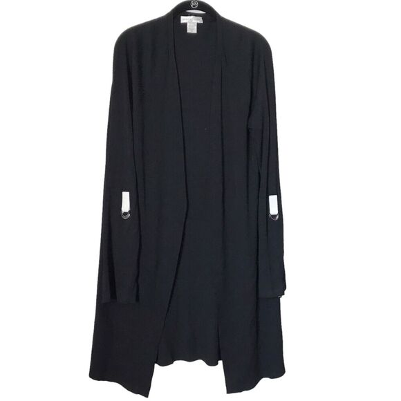 Newport News Sweater Womens Size XL Black Ribbed Long Sleeve Long Cardigan - Picture 1 of 11